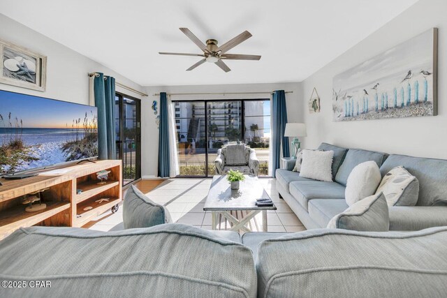 520 Richard Jackson Blvd Unit 3308, Panama City Beach, FL 32407 - living room featuring tile patterned floors and ceiling fan