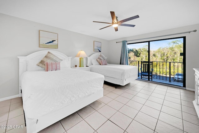 520 Richard Jackson Blvd Unit 3308, Panama City Beach, FL 32407 - bedroom with light tile patterned floors, a ceiling fan, baseboards, and access to outside