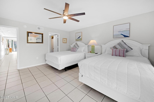 520 Richard Jackson Blvd Unit 3308, Panama City Beach, FL 32407 - bedroom with light tile patterned flooring, baseboards, visible vents, and ceiling fan