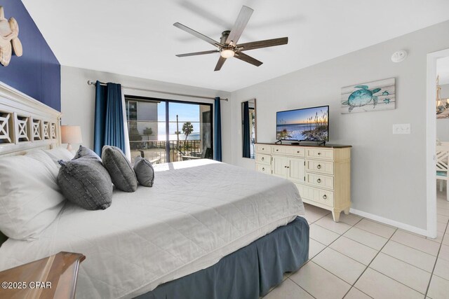 520 Richard Jackson Blvd Unit 3308, Panama City Beach, FL 32407 - bedroom featuring light tile patterned floors, ceiling fan, and baseboards
