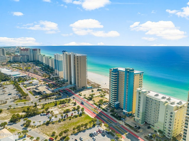 aerial view featuring a water view and a city view