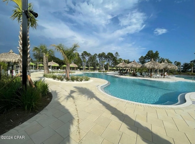 pool featuring a patio and a gazebo