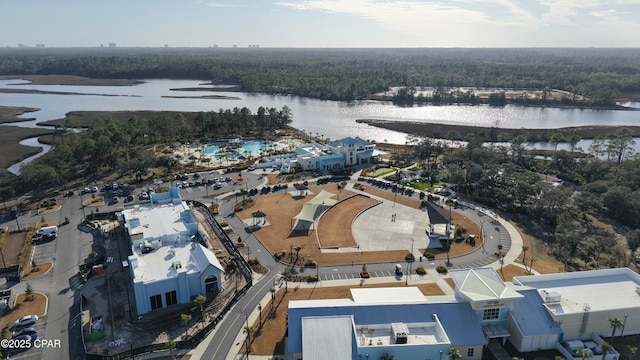 aerial view with a water view