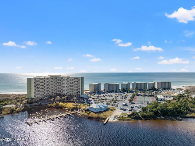 aerial view with a view of city and a water view