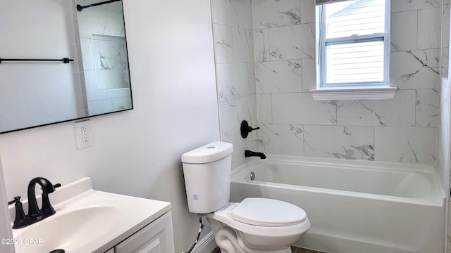 full bathroom with vanity, toilet, and washtub / shower combination