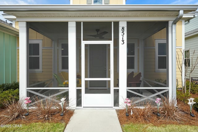 property entrance with board and batten siding