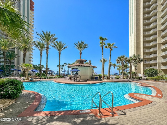 pool with a patio