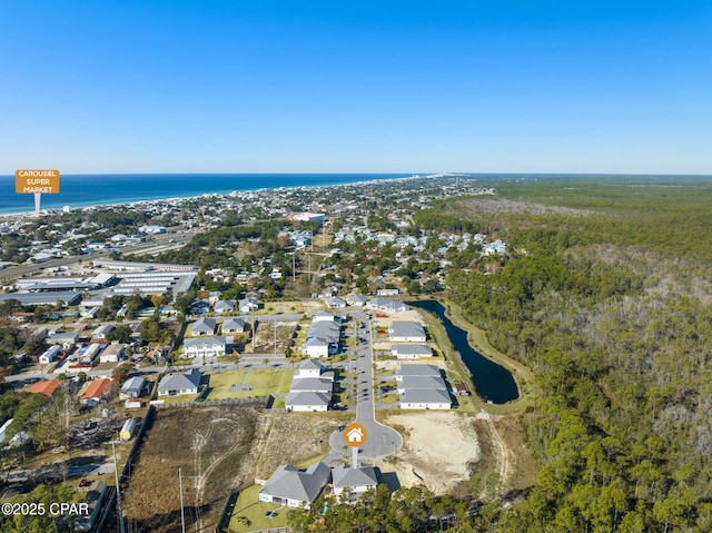 bird's eye view featuring a water view