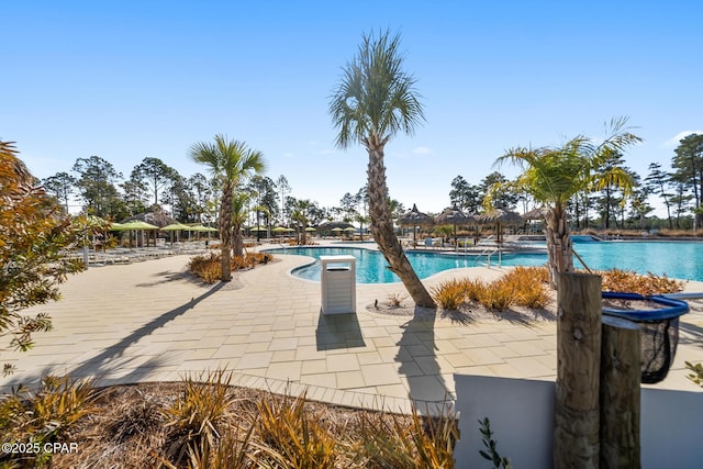 pool with a patio area