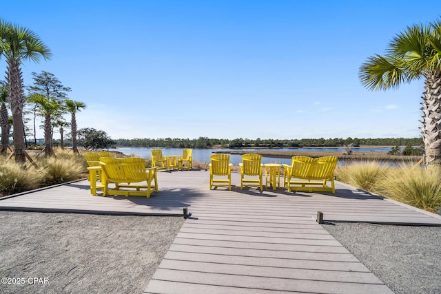 view of dock with a water view