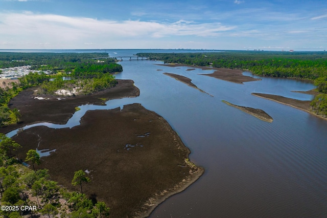 aerial view featuring a water view