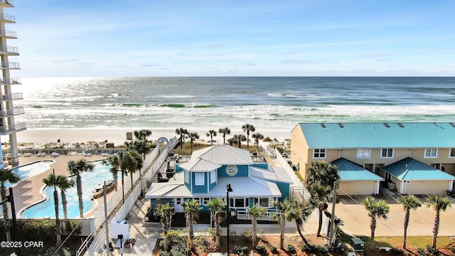 view of water feature with a beach view