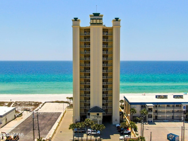 view of water feature featuring a beach view