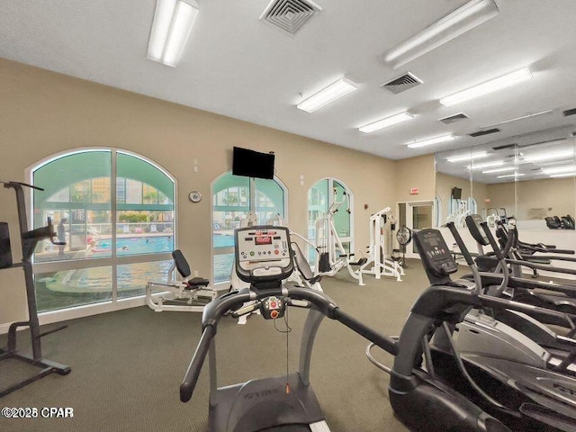 gym with visible vents and carpet