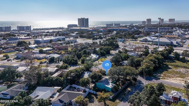 bird's eye view featuring a water view and a city view