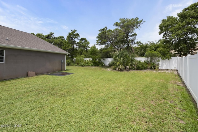 view of yard with a fenced backyard