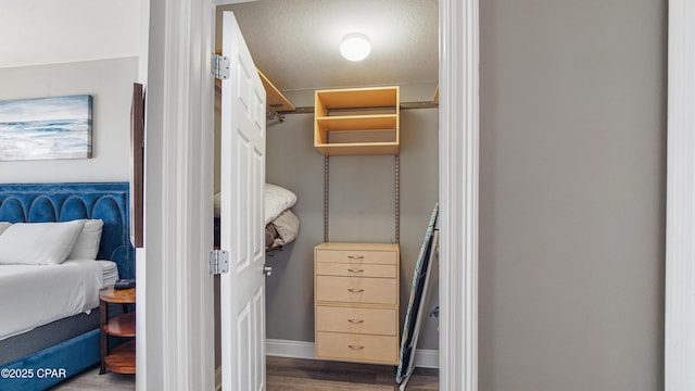 walk in closet with wood finished floors