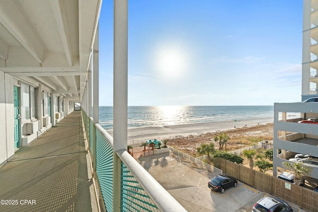 view of water feature with a beach view