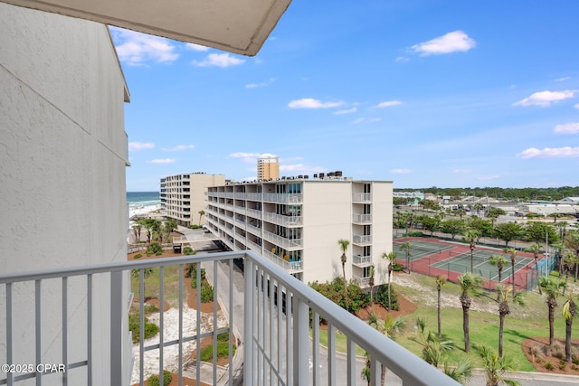 balcony featuring a water view