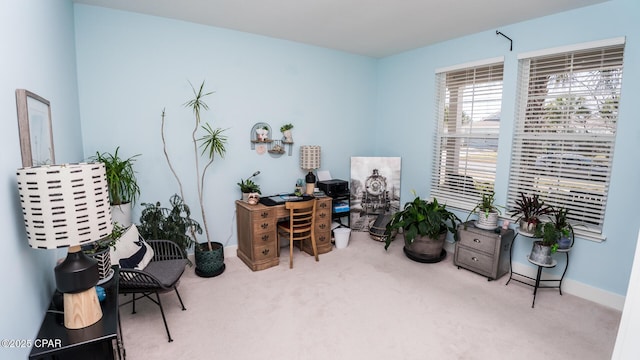 office with baseboards and carpet