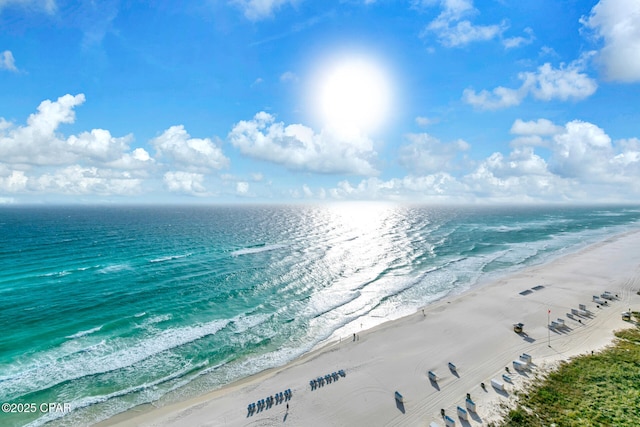 property view of water featuring a view of the beach