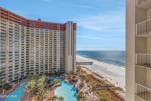 property view of water featuring a beach view