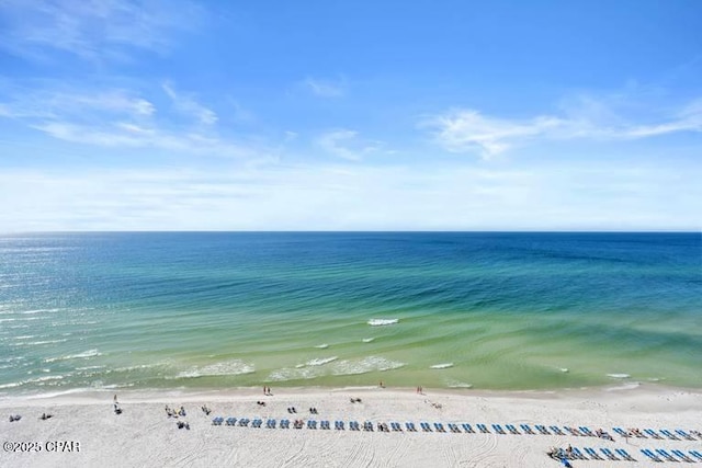 property view of water featuring a beach view