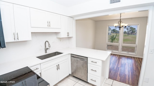 4305 Bay Point Rd Unit 459, Panama City, FL 32408 - kitchen featuring a sink, a peninsula, visible vents, dishwasher, and white cabinets