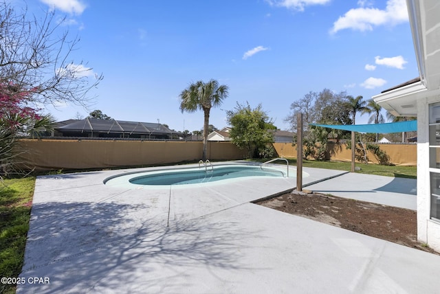 view of pool with a patio, a fenced backyard, and a fenced in pool