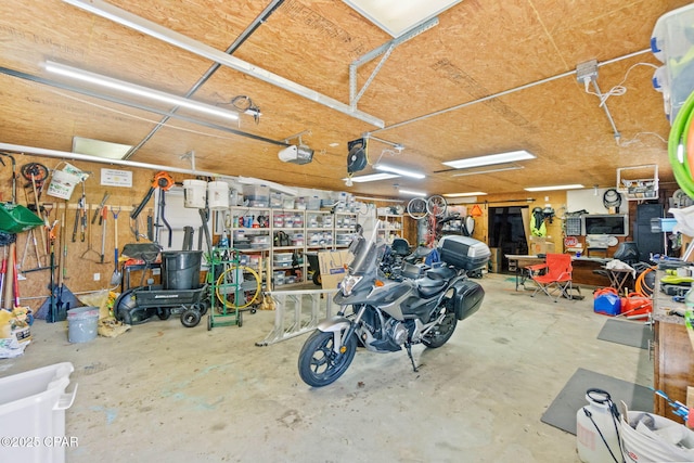 garage featuring a workshop area