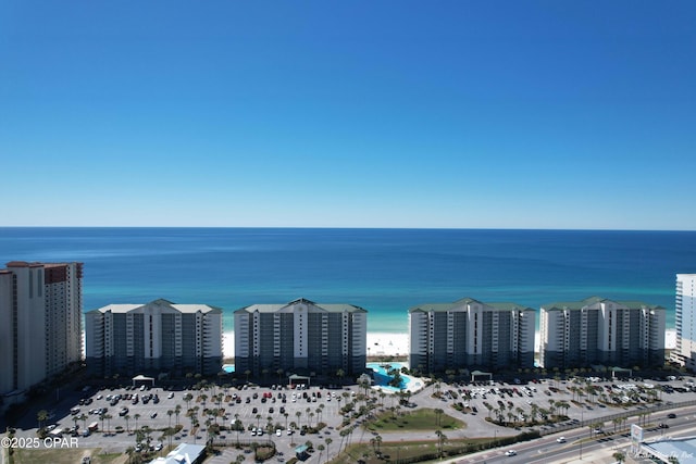 aerial view with a view of city and a water view