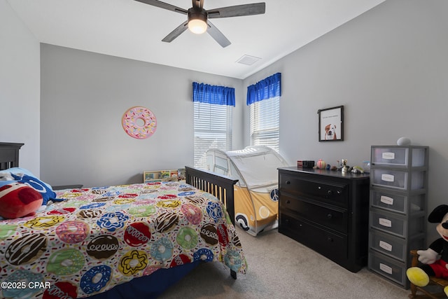 bedroom with carpet and ceiling fan