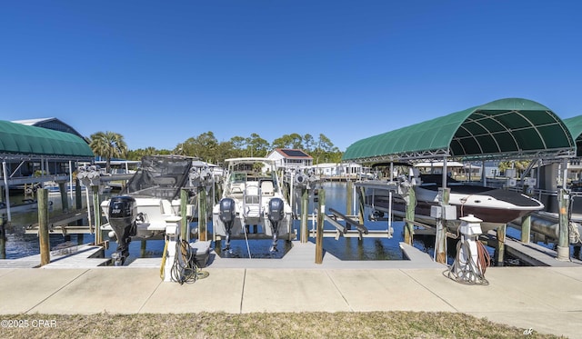 view of dock featuring a water view and boat lift