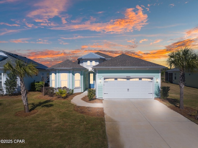 ranch-style home featuring a front yard, an attached garage, and driveway