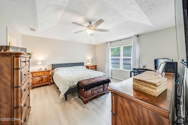 1705 Rhett Pl, Lynn Haven, FL 32444 - bedroom with light wood-type flooring, a textured ceiling, and a ceiling fan
