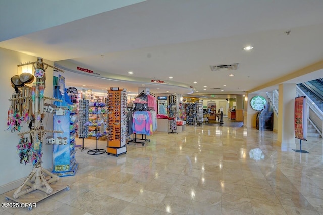 gym featuring visible vents and recessed lighting