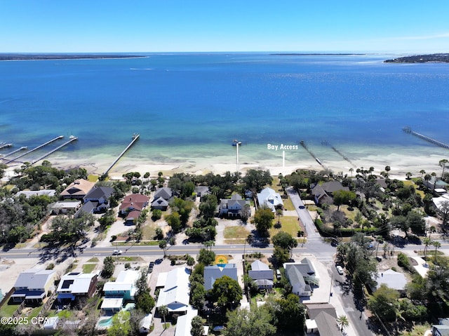 aerial view with a water view and a residential view