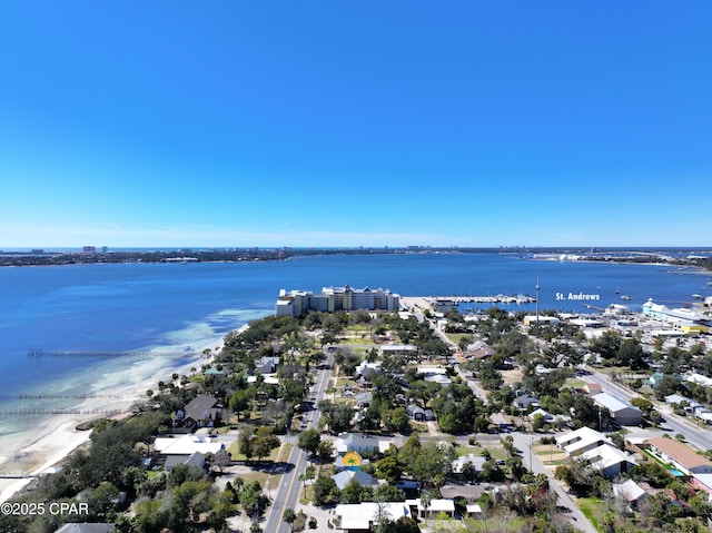 aerial view featuring a water view