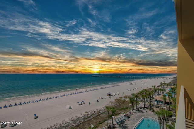 property view of water with a beach view