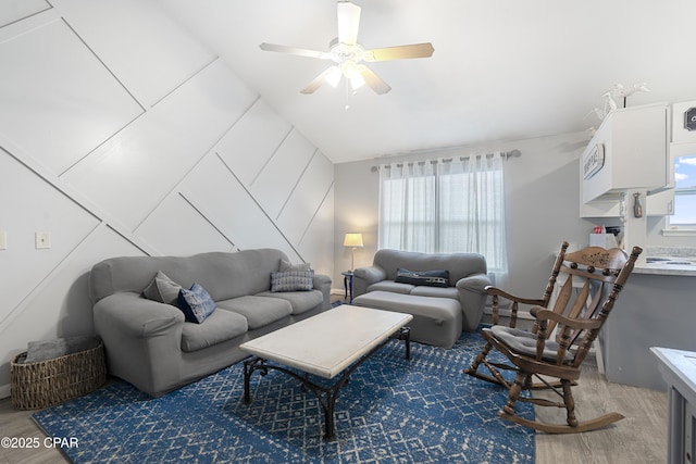 4120 Nova St Unit D, Panama City Beach, FL 32408 - living room with wood finished floors, ceiling fan, healthy amount of natural light, and vaulted ceiling