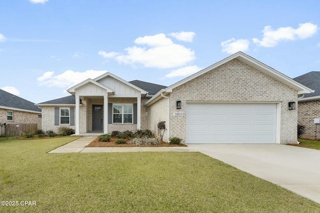 3803 Heartwood St, Panama City, FL 32404 - ranch-style home featuring a front lawn, an attached garage, brick siding, and driveway