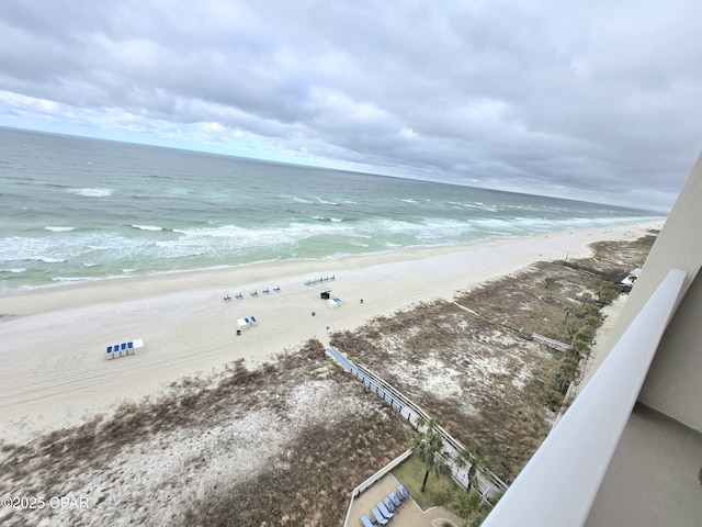 view of water feature with a view of the beach