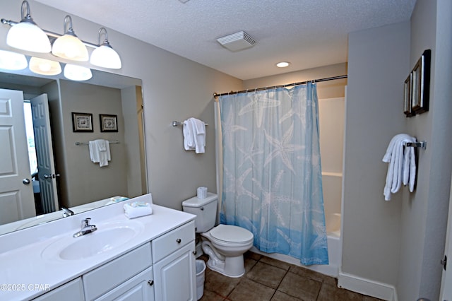 10811 Front Bch Unit 501, Panama City Beach, FL 32407 - bathroom featuring vanity, shower / bath combo, tile patterned flooring, and a textured ceiling