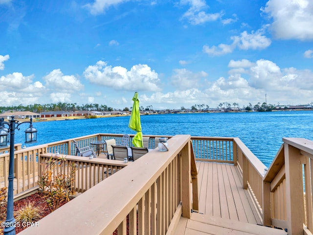 view of dock with a water view