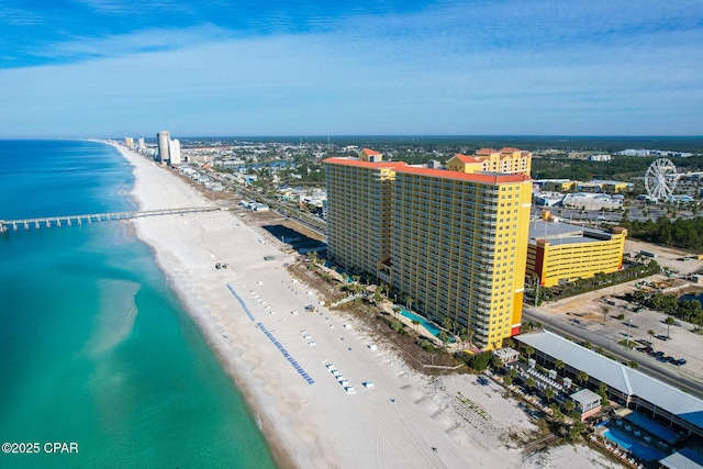 bird's eye view with a view of city, a beach view, and a water view