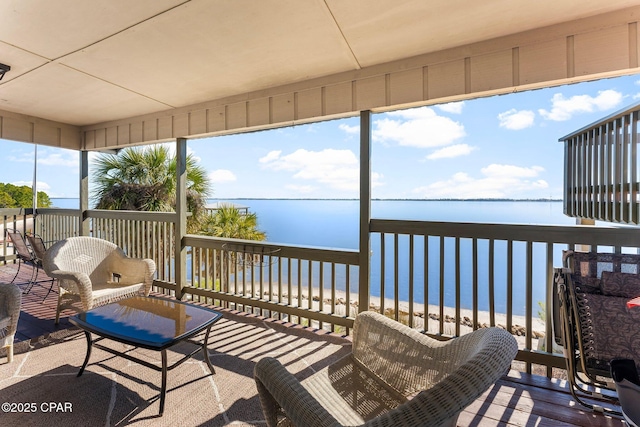 sunroom with a water view