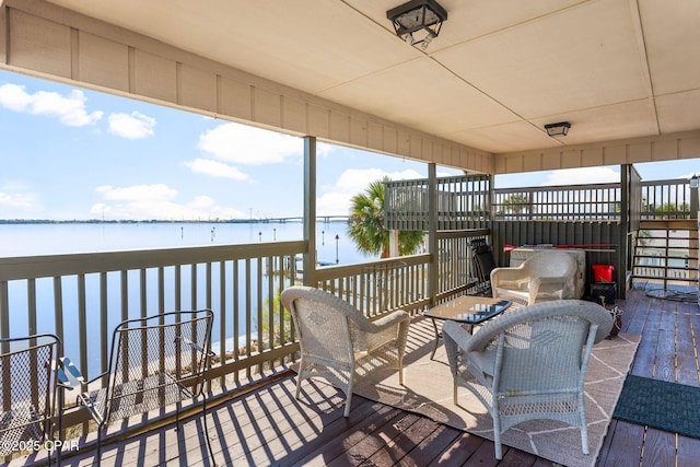 deck with a water view