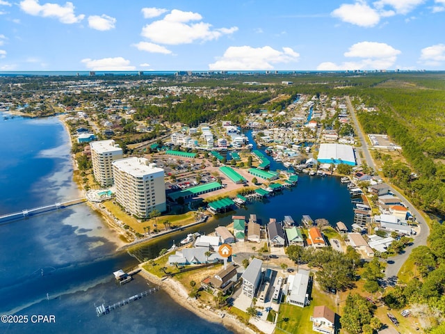 aerial view with a water view