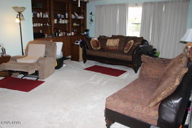 living area with carpet flooring