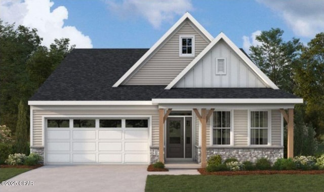 view of front of property with a garage, stone siding, and driveway